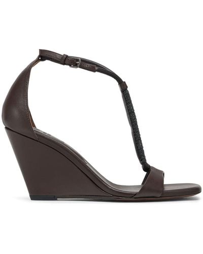 Brunello Cucinelli Leather Monili-trim Wedge Sandals - Black