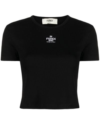 Fendi Cropped-T-Shirt mit Logo-Stickerei - Schwarz