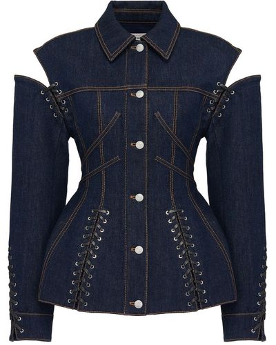 Alexander McQueen Veste en jean à détail de laçage - Bleu