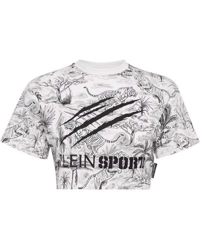 Philipp Plein Cropped-T-Shirt mit Print - Grau