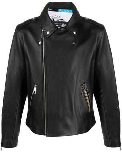A.P.C. Notch Lapels Leather Biker Jacket - Black