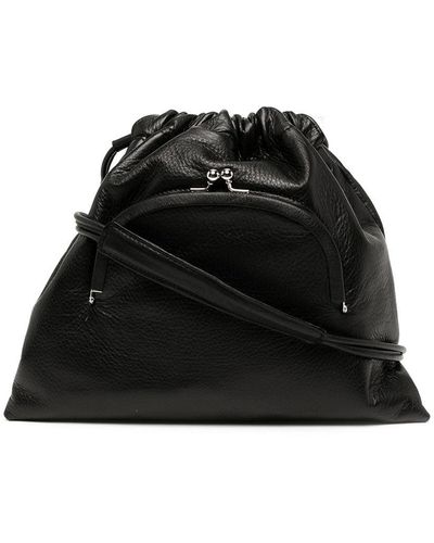 Y's Yohji Yamamoto Drawstring Leather Shoulder Bag - Black