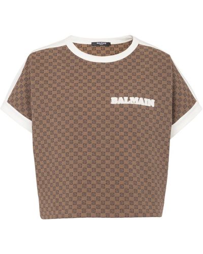 Balmain T-shirt Met Monogram - Bruin
