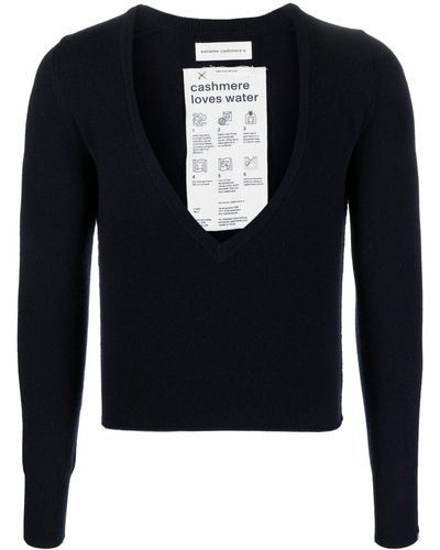 Extreme Cashmere Plunging V-neck Fine-knit Sweater - Blue