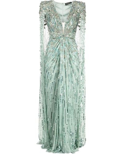 Jenny Packham Lotus Lady Sequin-embellished Cape Gown - Green