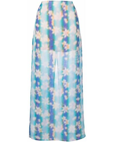 Nina Ricci Floral-print Straight Maxi Skirt - Blue
