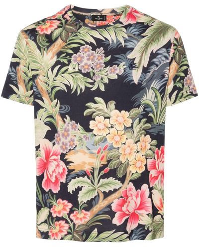 Etro T-Shirt mit Blumen-Print - Grau