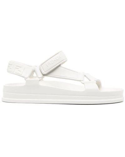 Fendi Embossed-logo Chunky-sole Sandals - White