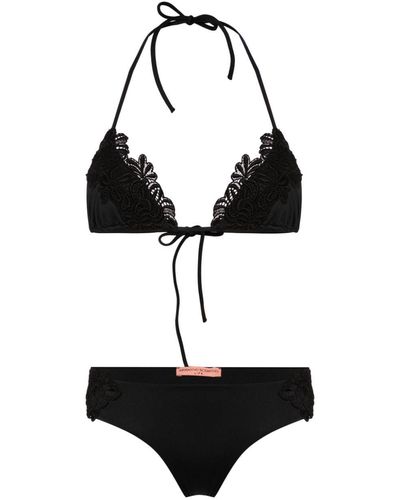 Ermanno Scervino Floral-crochet Triangle Bikini - Black
