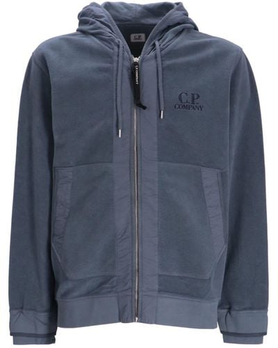 C.P. Company Logo-embroidered Zipped Cotton Hoodie - Blue
