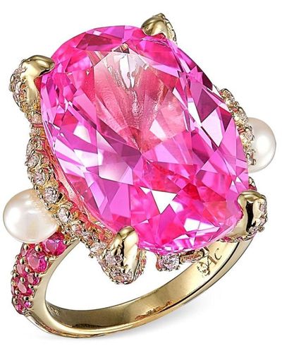 Anabela Chan 18kt Gold Vermeil Rose Mermaid Gemstone And Pearl Ring - Pink