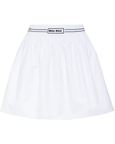 Miu Miu Logo-embroidered Poplin Miniskirt - White