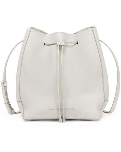Brunello Cucinelli Monili-embellished Leather Bucket Bag - White