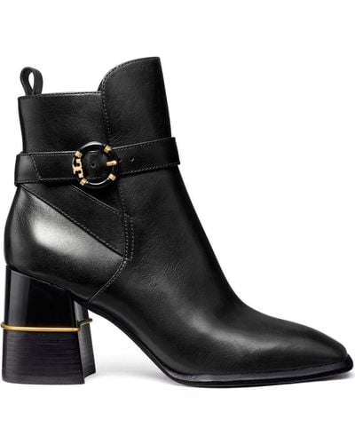 Tory Burch Leather Buckle Booties - Black