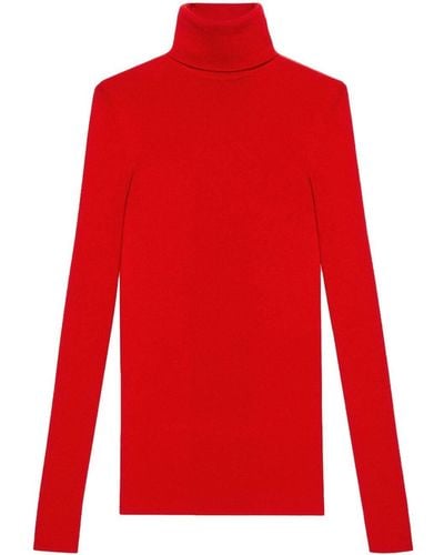 Gucci Jersey de cuello alto de lana de canalé fina - Rojo