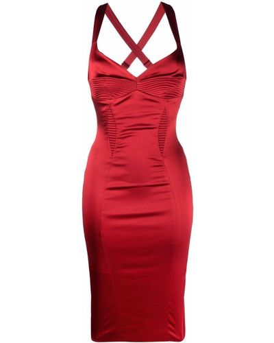 Murmur Crossover-strap Bustier-style Dress - Red