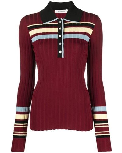 Wales Bonner Wander Striped Ribbed-knit Polo Top - Red