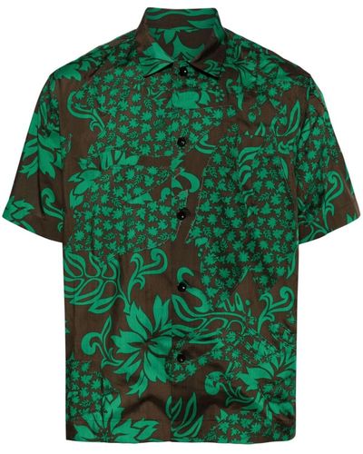 Sacai Chemise en coton à fleurs - Vert