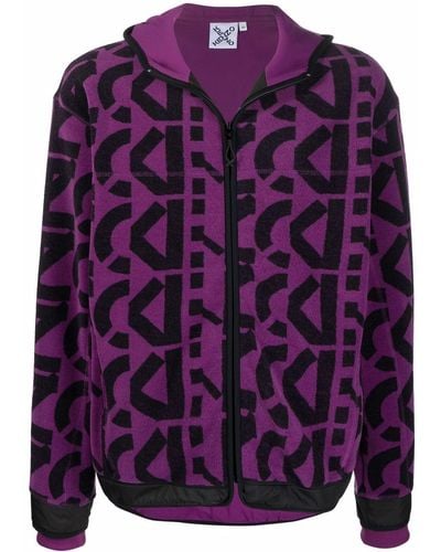 KENZO Logo-print Zipped Fleece Hoodie - Purple