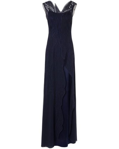 Alberta Ferretti Lace Overlay Maxi Dress - Blue