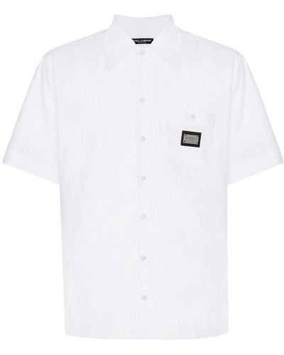 Dolce & Gabbana Camisa bowling con etiqueta del logo - Blanco
