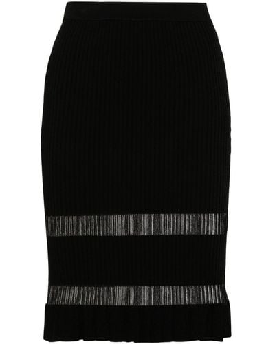 Pinko Ribbed-knit Midi Skirt - Black