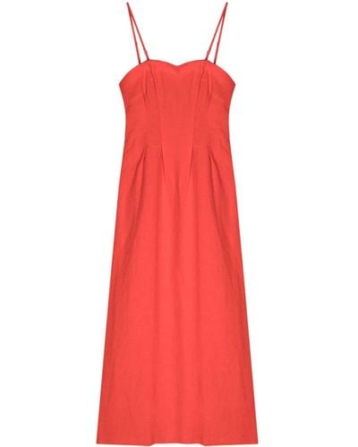 AURALEE Square-neck Tweed Midi Dress - Red