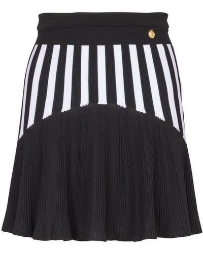 Balmain Ribbed-knit Pleated Skirt - Black