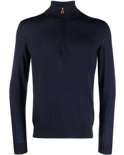 Kiton Wool Knitted Zip-detail Sweater - Blue