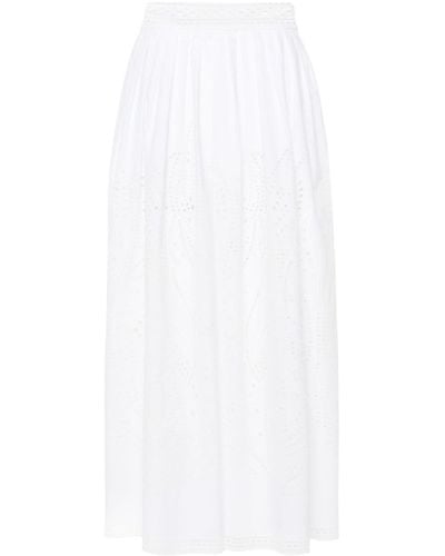 Alberta Ferretti Cut-out Detail Poplin Midi Skirt - White