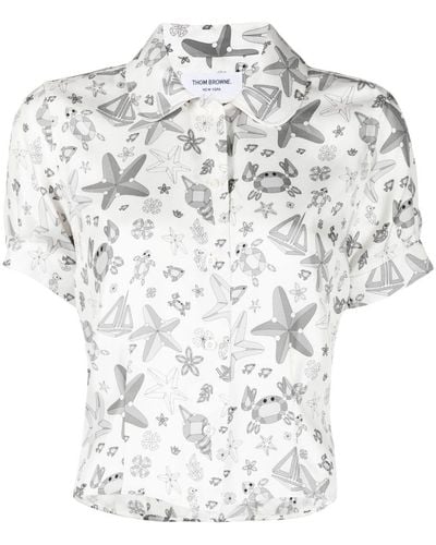 Thom Browne Graphic-print Silk Shirt - White
