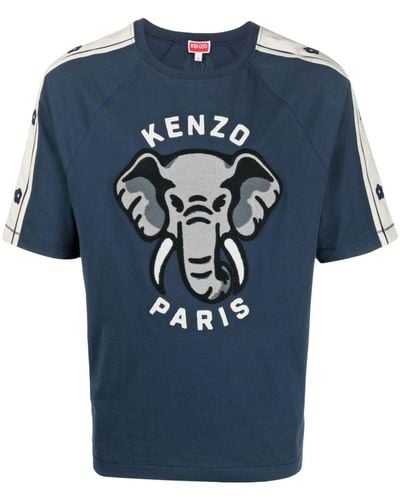 KENZO T-shirt Met Olifant-patroon - Blauw