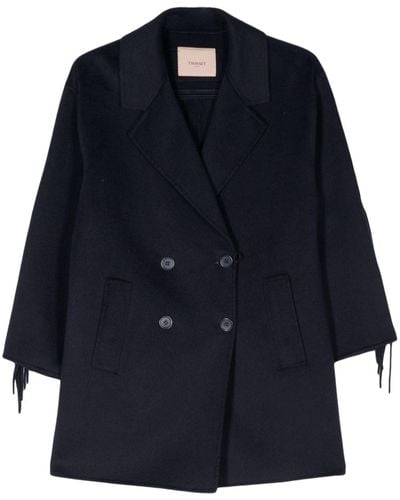 Twin Set Fringed Double-breasted Coat - Blue