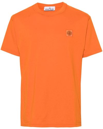 Stone Island Compass-Motif Cotton T-Shirt - Orange