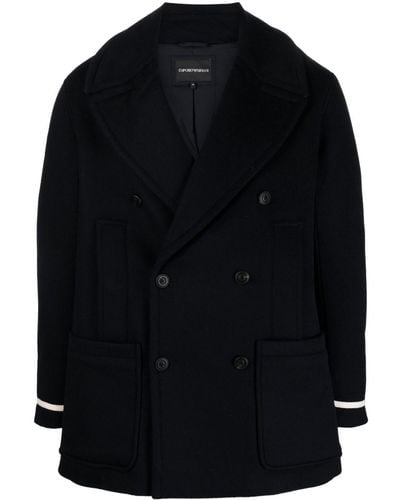 Emporio Armani Wool Double-breasted Coat - Black