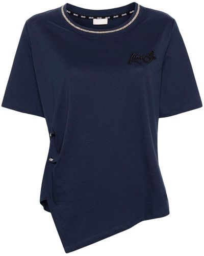 Liu Jo Katoenen T-shirt Met Knoop Aan De Zijkant - Blauw