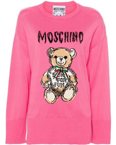 Moschino Intarsia Trui Met Teddybeerprint - Roze