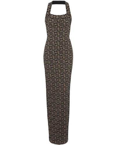 Balmain Neckholder-Kleid mit geometrischem Muster - Schwarz