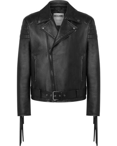 Moschino Fringe-detail Leather Biker Jacket - Black