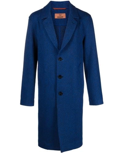 Missoni Chevron-pattern Single-breasted Coat - Blue