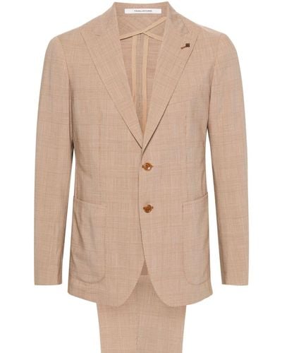 Tagliatore Single-breasted Checked Wool Suit - Natural