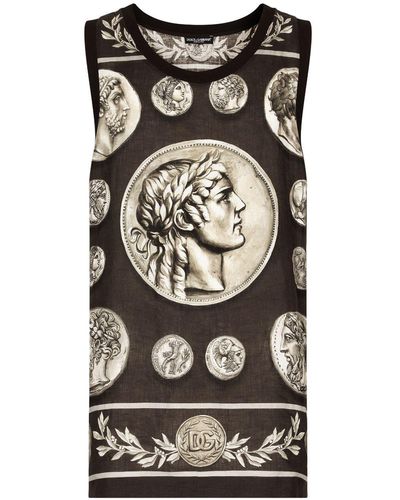 Dolce & Gabbana Trägershirt mit römischem Münzen-Print - Schwarz