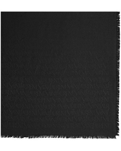 Saint Laurent Monogram Silk And Wool Blend Scarf - Black