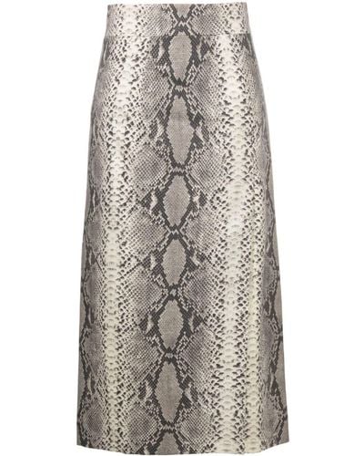 Alberto Biani Snakeskin-print High-waist Midi Skirt - Gray