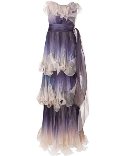 Marchesa Structured Ombre Ruffle Gown - Purple