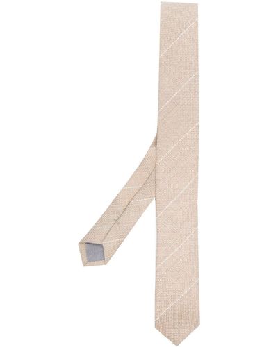 Eleventy Striped Herringbone Patterned Tie - White