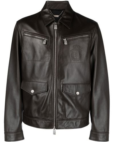 Billionaire Leather Bomber Jacket - Black