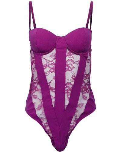 Fleur du Mal Semi-sheer Floral-lace Bodysuit - Purple