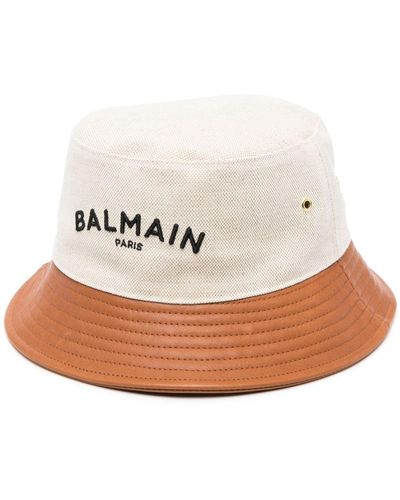 Balmain Logo-embroidered Bucket Hat - White