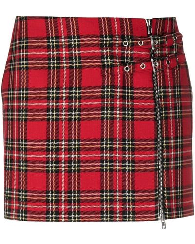Alessandra Rich Plaid-check Wool Skirt - Red